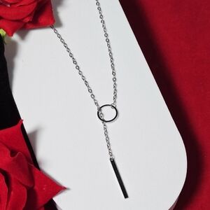 Silver Y-Shaped Lariat Necklace Adjustable Clavicle Stainless Steel Cable Chain